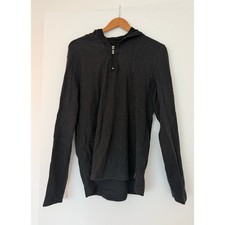 Michael Kors Mens QZip Waffle Knit Hoodie Charcoal Grey Pullover Sweater
