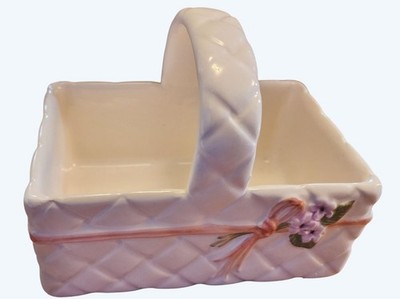 Avon Gift Collection Ceramic Rectangular Basket White w Floral Accent New In Box