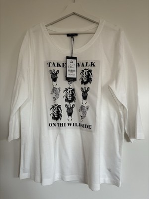 Monari  Traum T-Shirt, mit Animal Print,Gr. 44,Creme Weiss,Neu,NP 69,99 Euro