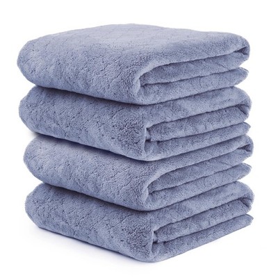 JML Bath Towels, Pack of 4, 30''x60'', Large 4 Towel Set, Grid Blue