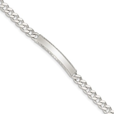 Sterling Silver Diamond-cut Engraveable Curb Link Chain IN Bracelet 8''