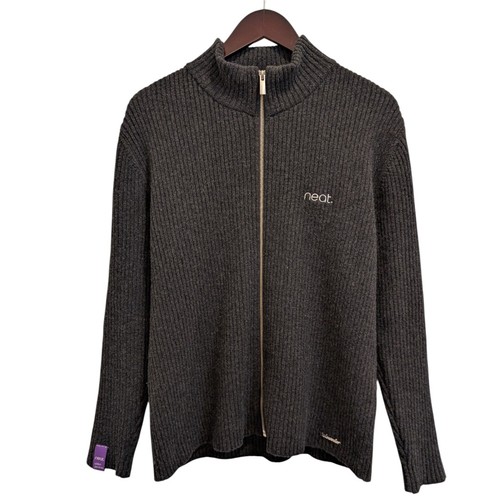 Holzweiler x Neat. Charcoal Grey 100% Lambswool Ribbed Full Zip Cardigan Small