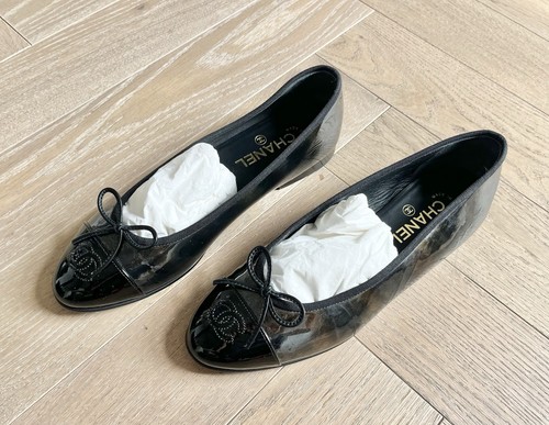 Chanel Métier D’art Patent Leather Ballet Flats CC Logo Cap Toe EU40 UK7 Womens