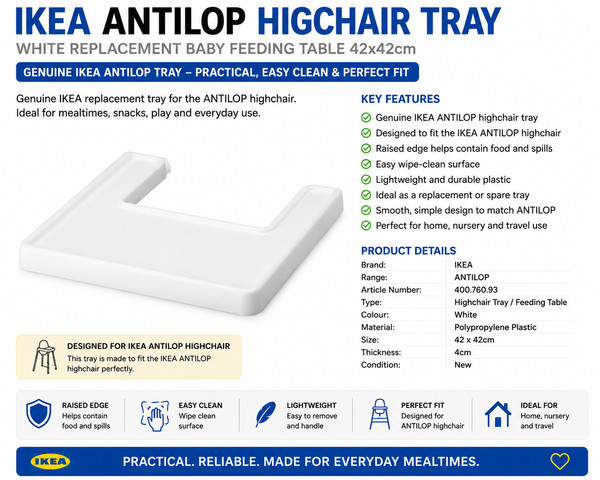 IKEA ANTILOP Bandeja Silla Alta Blanca Repuesto Mesa de Alimentación Bebé 42x42cm
