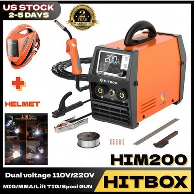 HITBOX 200A 4 in1 Gasless MIG Welder Lift TIG Spool Gun IGBT 110V/220V +Helmet