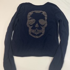 Zadig  Voltaire Navy Skull Whitestone Sweater V-neck Cotton XS