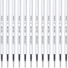 Black Gel Pen Refills 12-Pack, 0.5mm Fine Point Quick-Dry Ink for Journaling