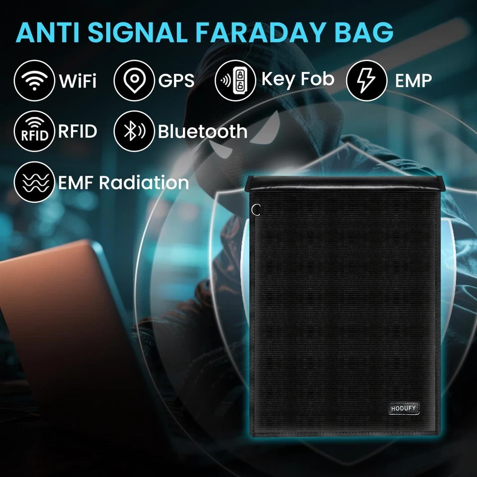 Faraday Bag (15 x 10 inches), Cage, Cell Phone Signal Jammer, black ...