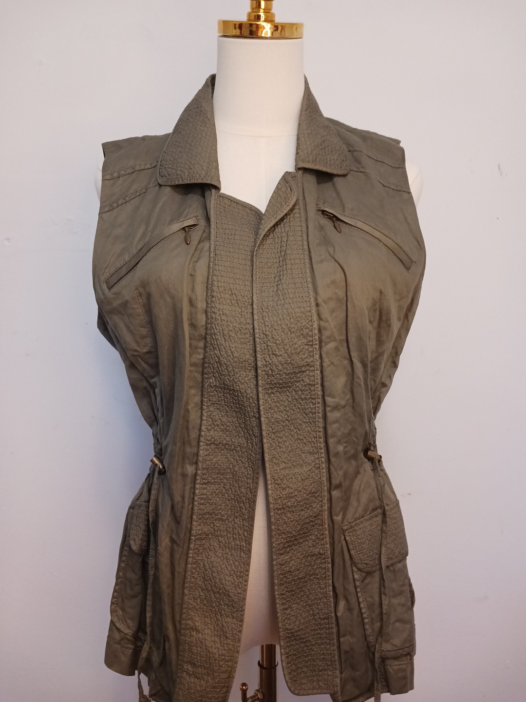 Chico's Women's Top Jacket Olive Green Open Front Military Vest Size 1 M