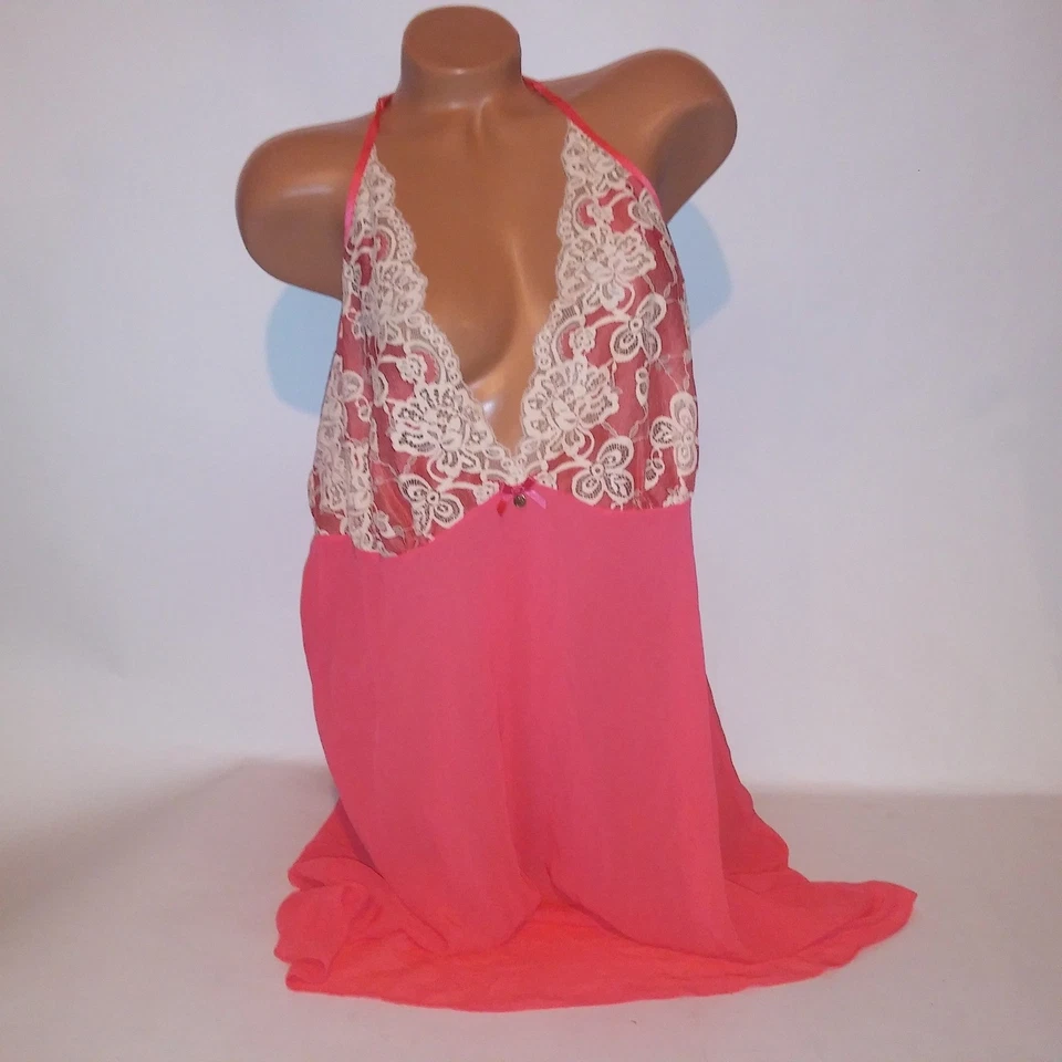 Lencería Cacique Chemise Slip 22 24 Naranja Crema Encaje Transparente Inalámbrico Foto 3 de 4