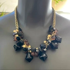 Vintage Jewelry Bronze Tone Chain Necklace Large Charm Beads Statement Necklace