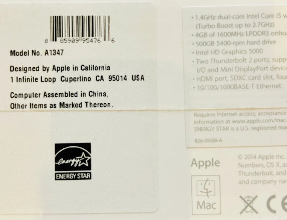 Apple Mac mini (500GB HDD, Intel Core i5, 1.40GHz, 4GB) Mini PC Desktop - Sealed - Image 2 of 2