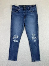Levis 721 High Rise Skinny Ankle Jeans Womens 32 Blue Distressed Stretch Denim