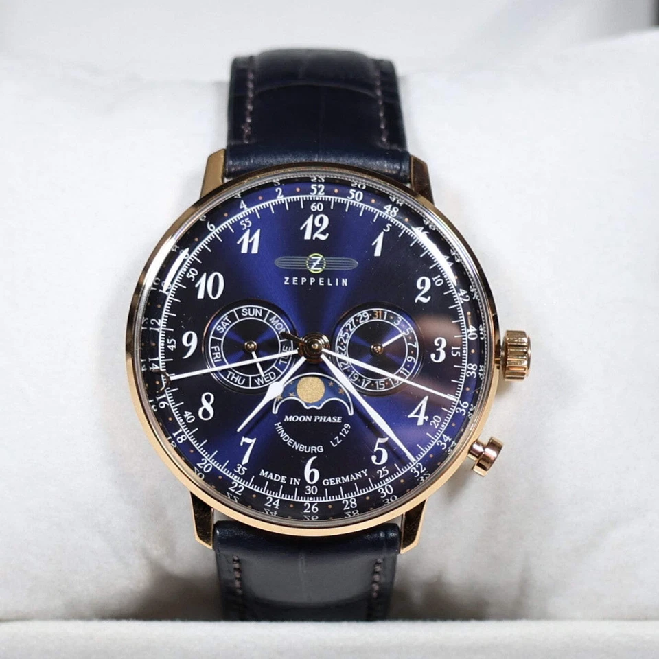 Zeppelin Hindenburg Rose Gold Tone Blue Dial Men's Watch 7038-3 LZ129 - Image 2 of 4