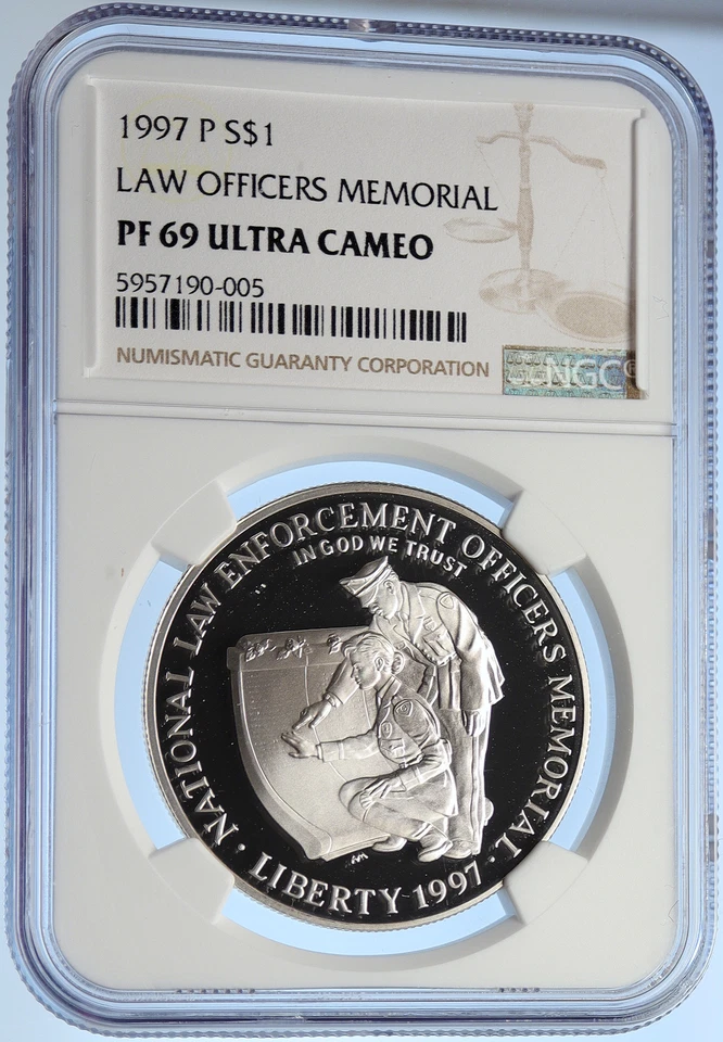 1997 United States HONOR LAW ENFORCEMENT Protect Proof Silver $ Coin NGC i106250 - Image 3 of 4
