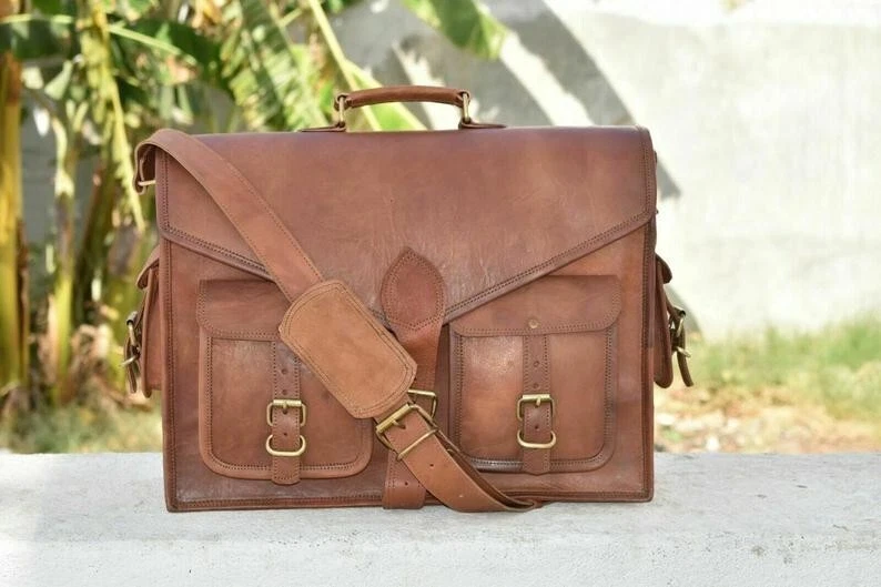 New Original Vintage Leather Backpack Men Messenger Brown Shoulder Laptop Bag