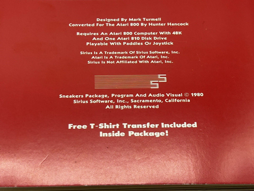 1981 Sneakers by Sirius Software for Atari 800 & 810 5.25" With Manual & Iron-On - Picture 7 of 7