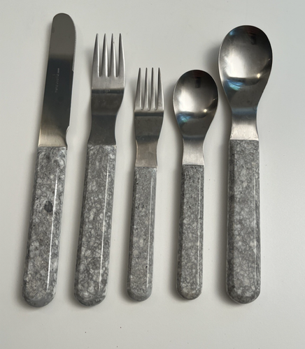 RARE TREND Pacific Svc for 8 Flatware Faux Granite Handles Memphis Bauhaus EUC! - Picture 14 of 16