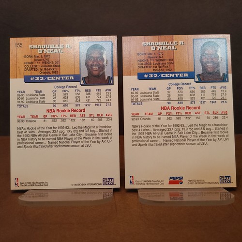 1992-93 NBA Hoops Shaquille O'Neal No Number Error Rookie Card RC Magic, HOF - 第 2/4 張圖片