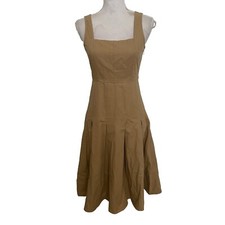 J.Crew Pleated A-Line Chino Dress Sleeveless Smocked Back Square Neck Khaki Sz 0