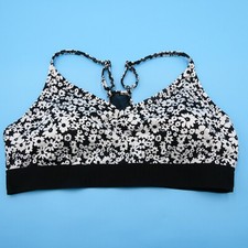 Victorias Secret Sports Bra Large Black Floral Ultimate Lightly Lined Pullover