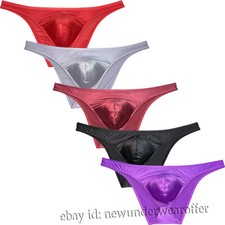 Men's Silk Satin Bikini Briefs Underwear Enhance Pouch Cheeky Briefs Underpants