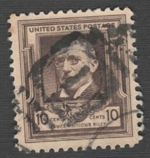 US. 868. 10c. James Whitcomb Riley, American Poet. Used. 1940.
