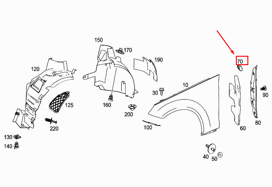 MERCEDES-BENZ E Cabrio A207 Vordere Kotflügelhalterung A2076800556