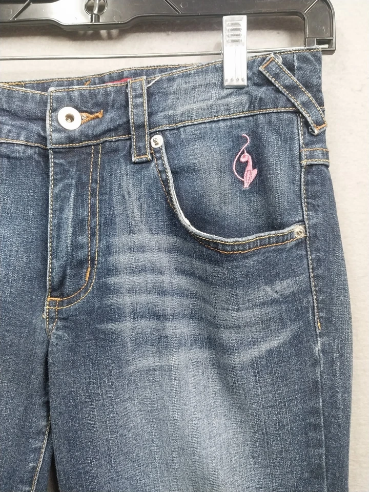 Pantalones de mezclilla Baby Phat talla 3 lavado medio cremallera al tobillo rosa bordado bolsillo logotipo Foto 2 de 4