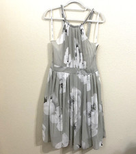 Calvin Klein Womens Dress Size 10 Halter Racerback Floral Gray White k5