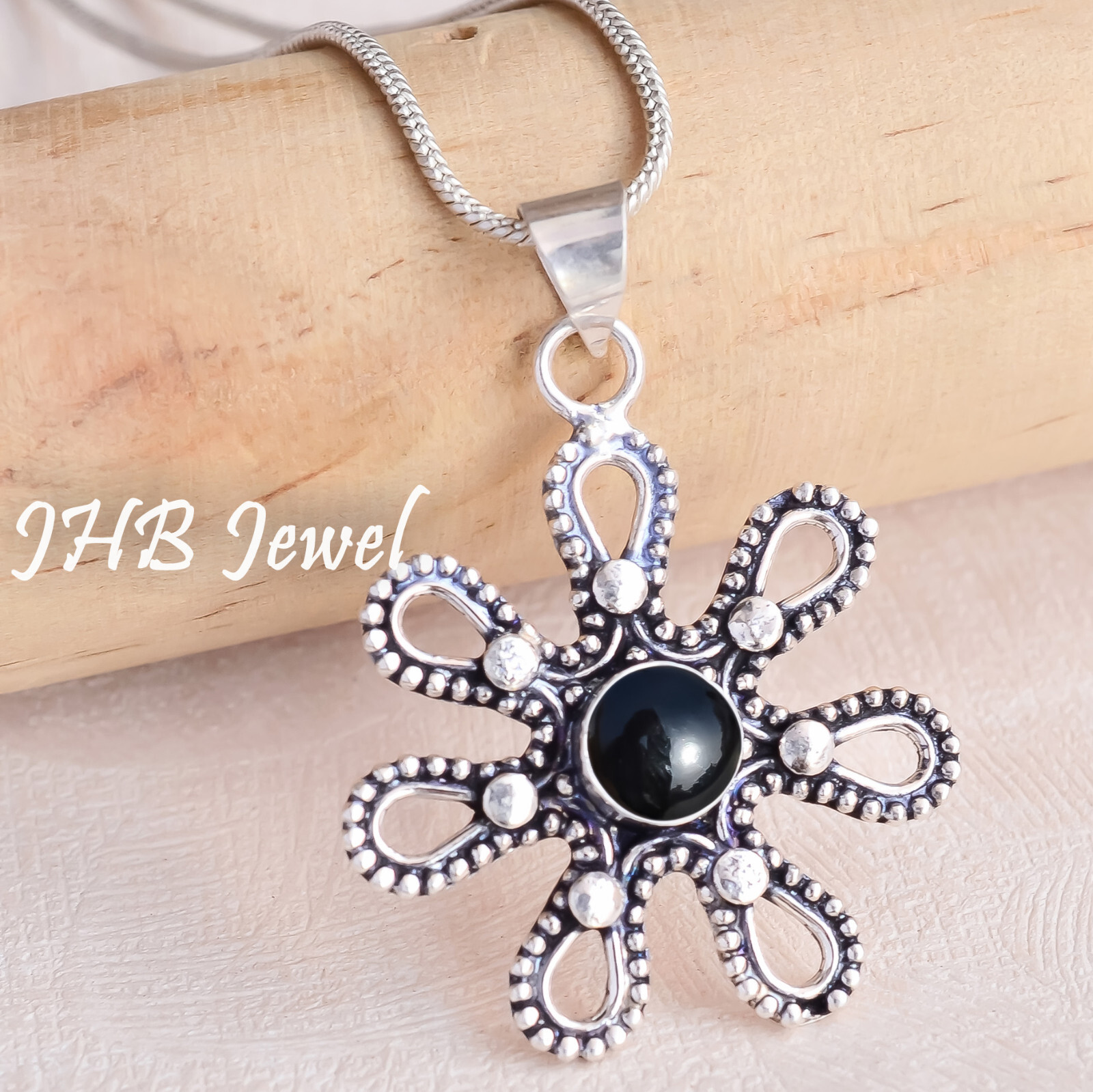 Black Onyx Gemstone 925 Sterling Silver Pendant for Functional Style Wear