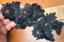appliques embroidered 3 3/4x6" beads flowers 1pc black