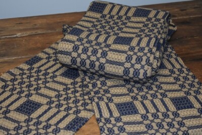 NEW Primitive THROW NAVY TAN WOVEN 52'' x 74'' WESTBURY Cotton Farmhouse Chic