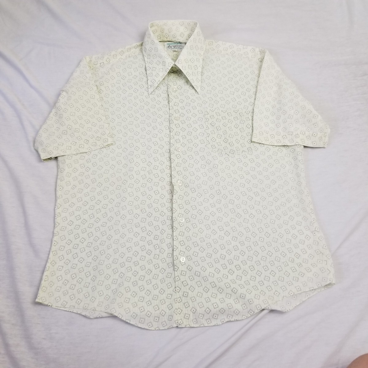 Vintage Kmart Shirt Mens Large 16 70s Disco Geometric Mod