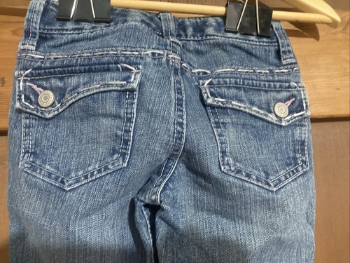 Old Navy Embroidered Adjustable Waist Blue Boot Cut Girls Size 7 Slim Excellent - Picture 4 of 6