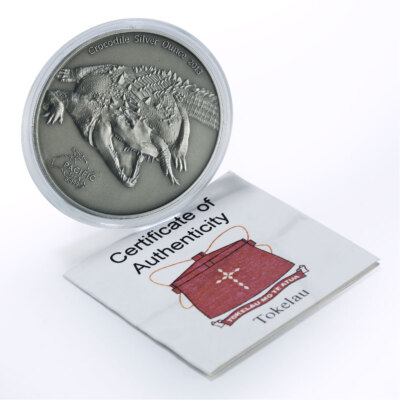 Tokelau 5 dollars Pacific Ounce Wildlife Crocodile Fauna silver