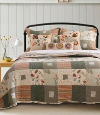 LOG CABIN RUSTIC COZY COUNTRY WESTERN SOUTHWEST GREY GREEN RED BROWN QUILT SET