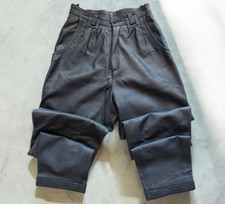 80s 90s Vintage Genuine Leather Pants Navyblue High Waisted Loose S/M Trousers