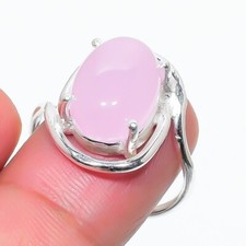 Pink Rose Quartz Gemstone Handmade 925 Sterling Silver Jewelry Ring Size 8 US 