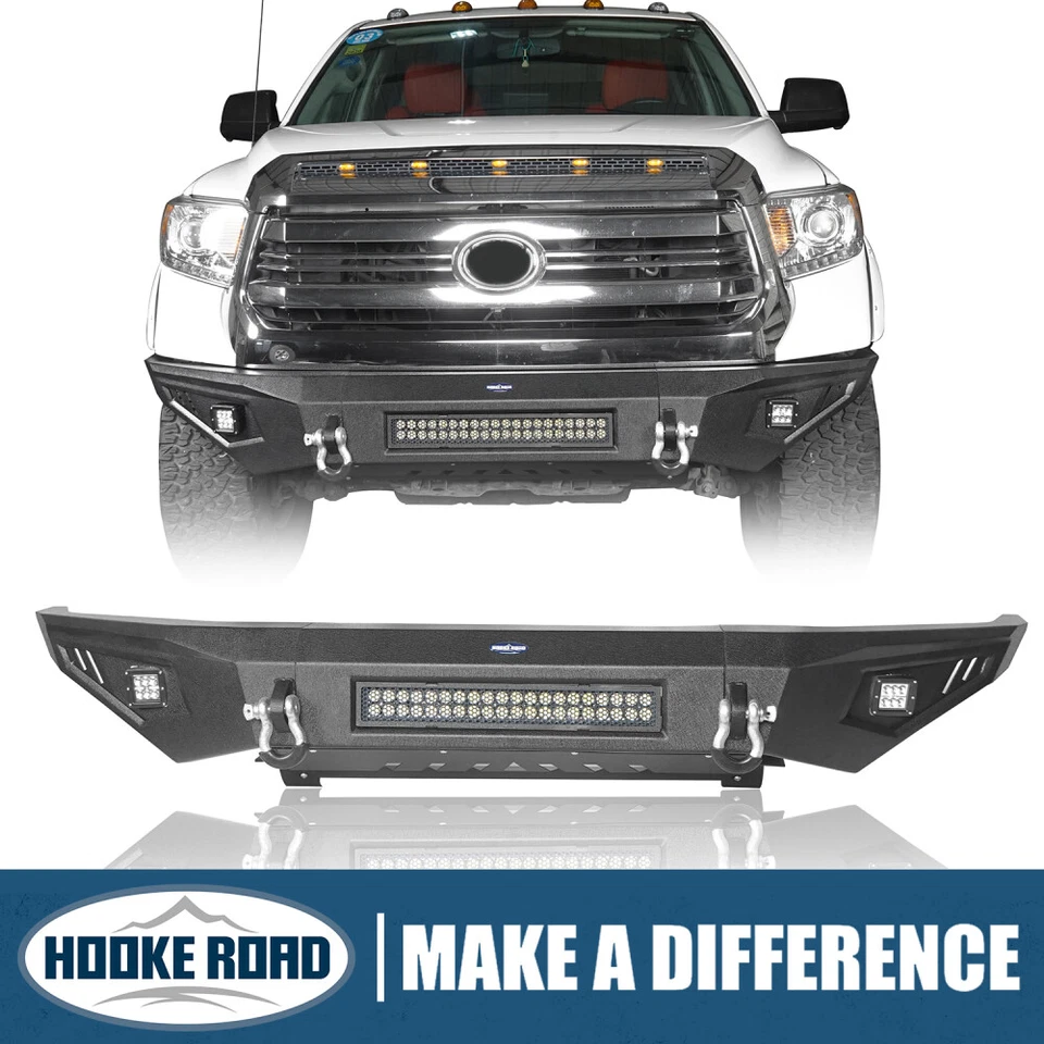 Parachoques delantero Hooke Road ancho completo de acero con luz LED para Toyota Tundra 2014-2021 Foto 4 de 4