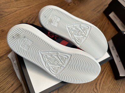 NEW GUCCI SNEAKERS GG LOGO BLUE RED TERRY CLOTH ACE SHOES SZ 35/US