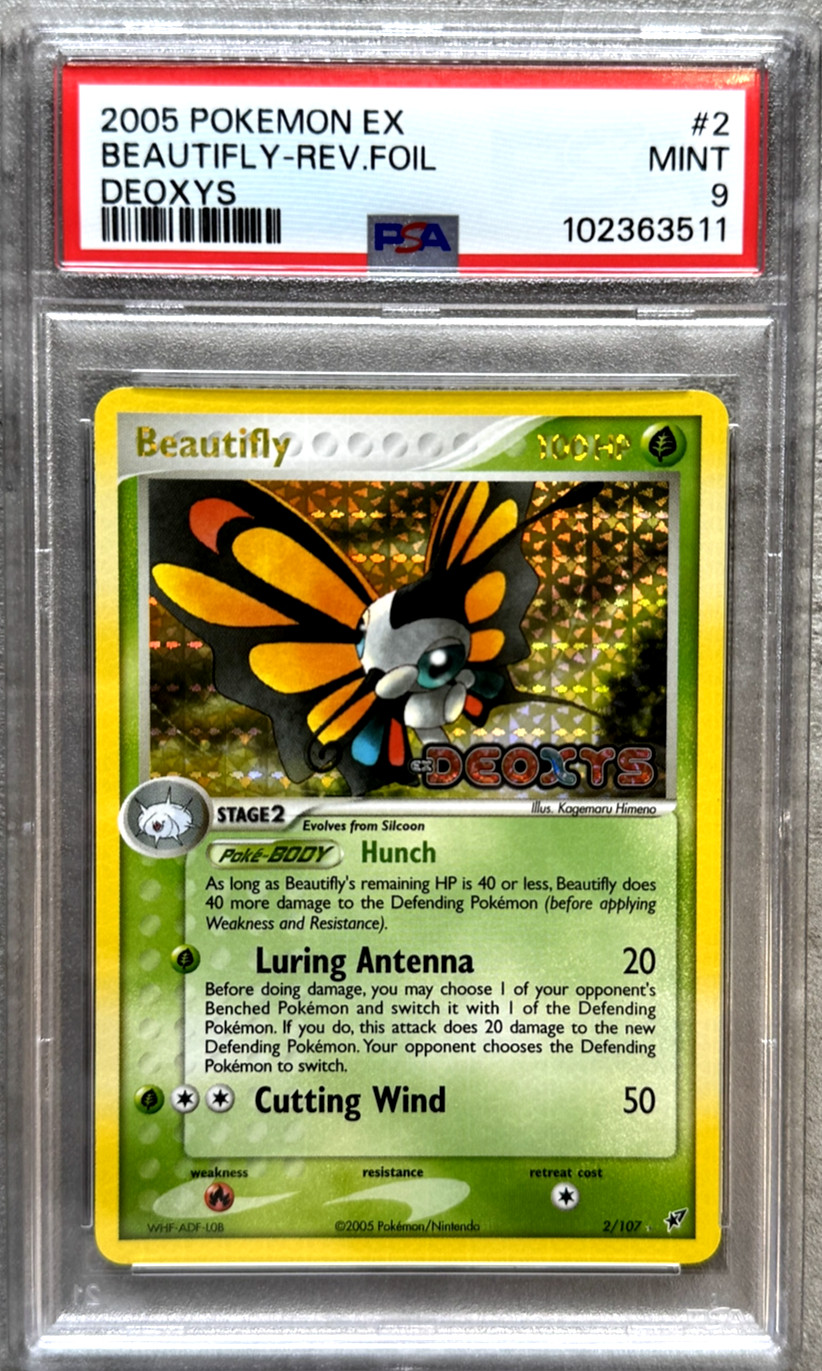 Pokémon Card Beautifly Reverse Holo Rare PSA 9 Mint, EX Deoxys #2, 2005