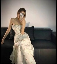 Women Sweet Fairy Evening Party High-waisted floral Elegant Dress