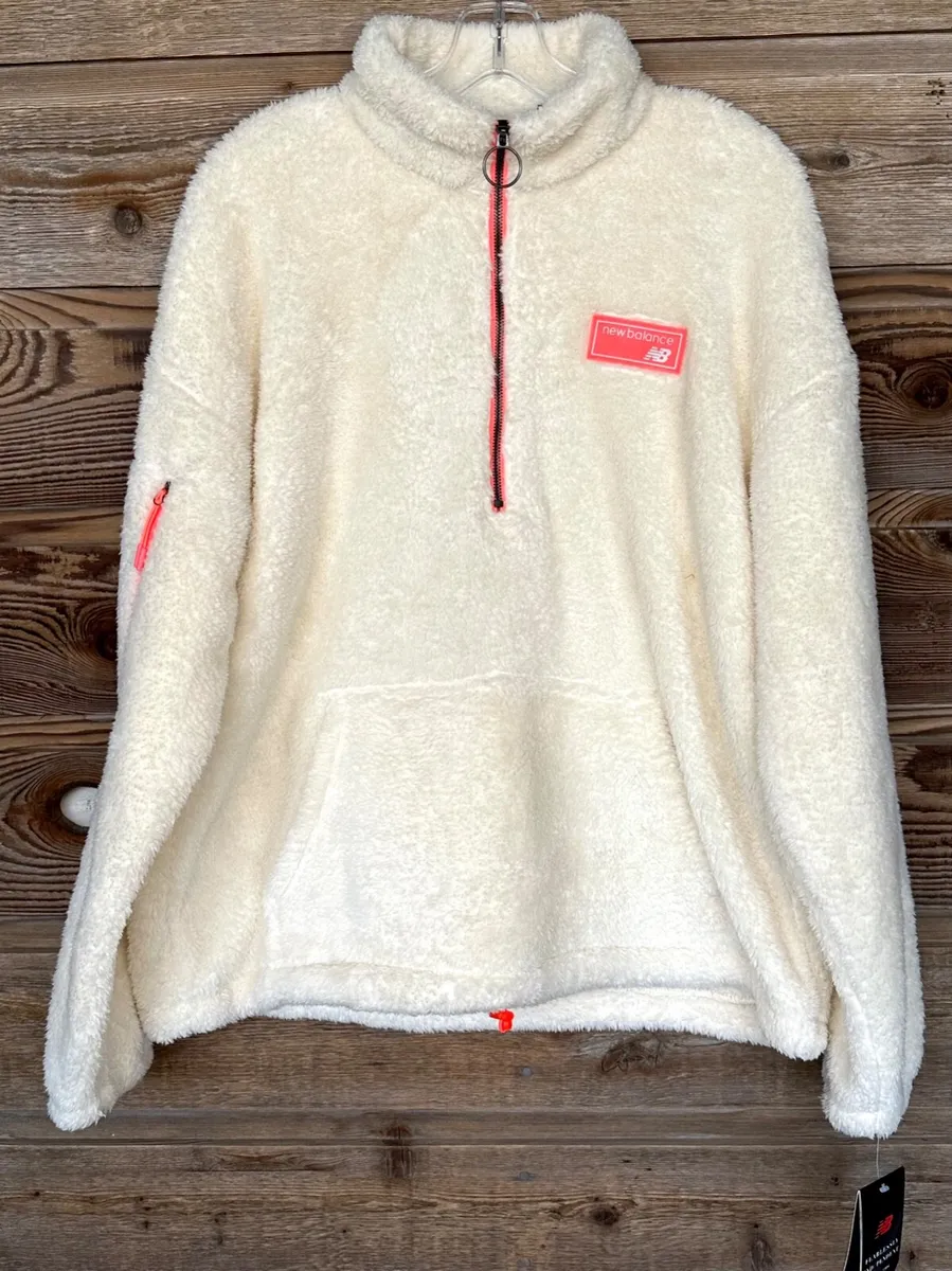 New Balance 1/4 Zip Sherpa Fleece Jacket Off White Pink Long Sleeve, Size  XL