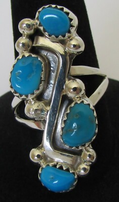 Native American Navajo Sterling Silver Turquoise Ring Size 7.5 By Roberta Begay