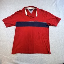 Tommy Hilfiger Shirt Men s Size XL Red Blue Polo Short Sleeve Spellout Adult