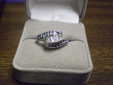 925 Sterling Silver Ladies Black Onyx  CZ Row Ring   4.3 grams