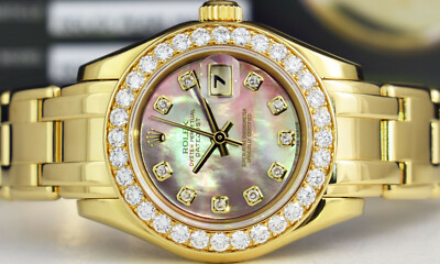 ROLEX Ladies 18kt Gold Pearlmaster Tahitian MOP DIAMOND