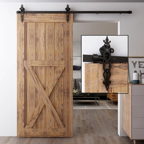 CCJH 4-12FT Sliding Barn Door Hardware Kit Flower Style Carbon Steel Track Set - Picture 3 of 11