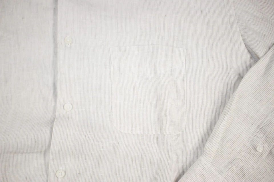 Jos. A. Bank Shirt Men's XL 100% Linen Reserve Button Vertical Pinstripe Beige - Image 3 of 4